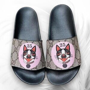 Women’s Leather Flip Flops with Print – Size 8 Beach Sandals